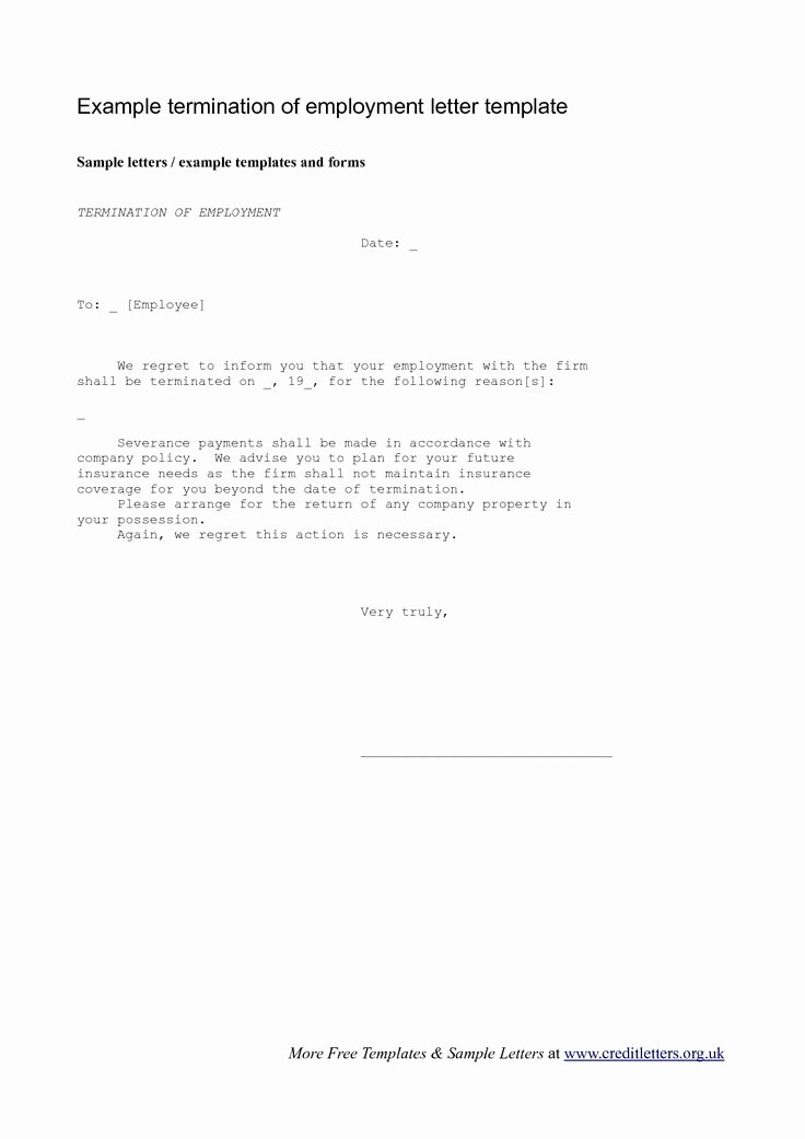 Employee Termination Letter Sample Fresh Employment Termination Letter Free Printable Documents