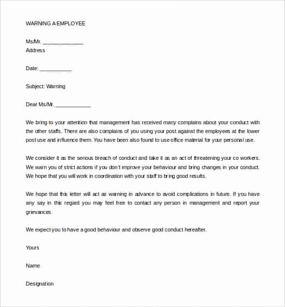 Employee Written Warning Sample Letter Elegant 33 Hr Warning Letters Free Sample Example format
