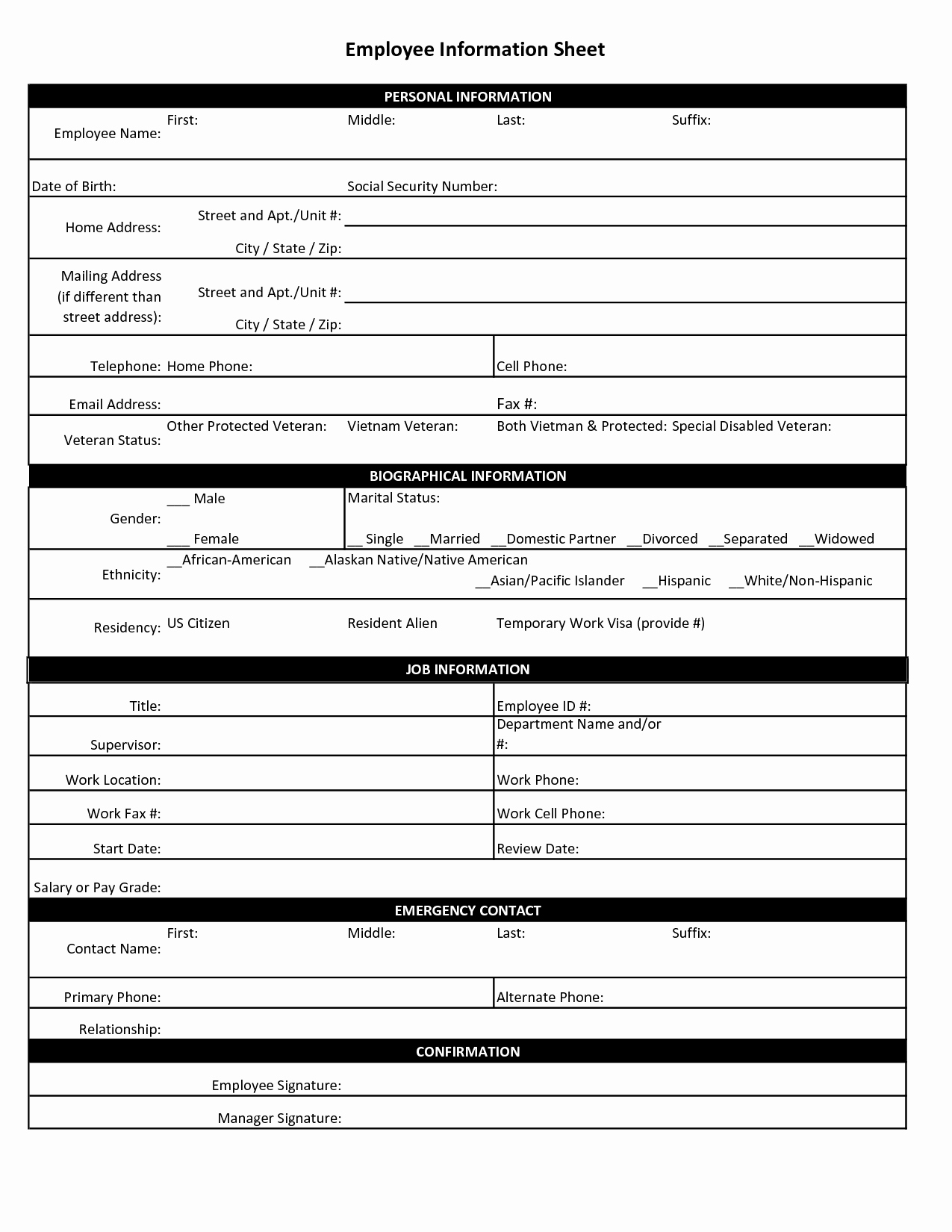 Employees Personal Information form Beautiful Employee Personal Information Sheet Hardsell