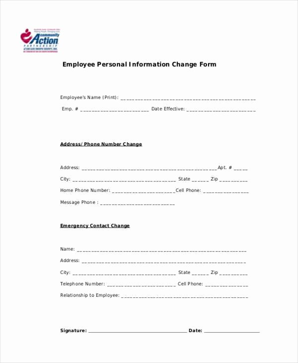 Employees Personal Information form New Free 7 Sample Employee Personal Information forms