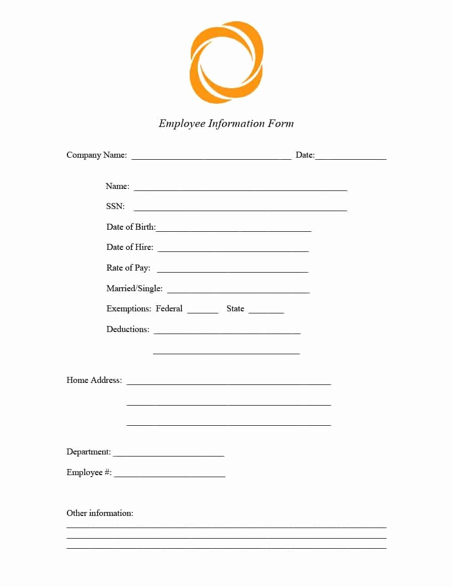 Employees Personal Information form Unique 47 Printable Employee Information forms Personnel