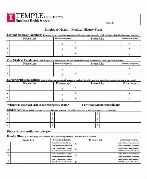 Employment History form Template Awesome Medical History form 9 Free Pdf Documents Download