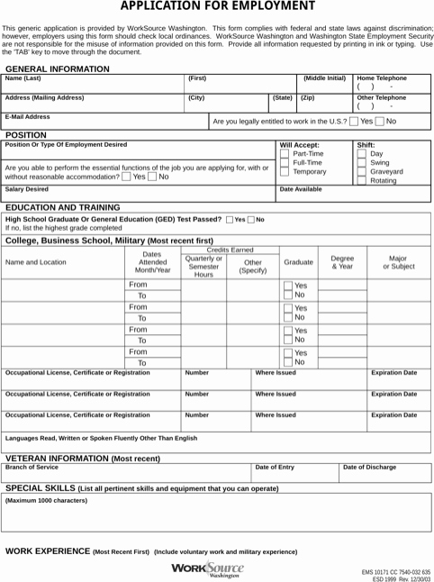 Employment History form Template Fresh Generic Application for Employment Templates&amp;forms