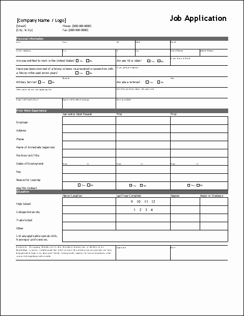 Employment History form Template Inspirational Free Job Application form Template