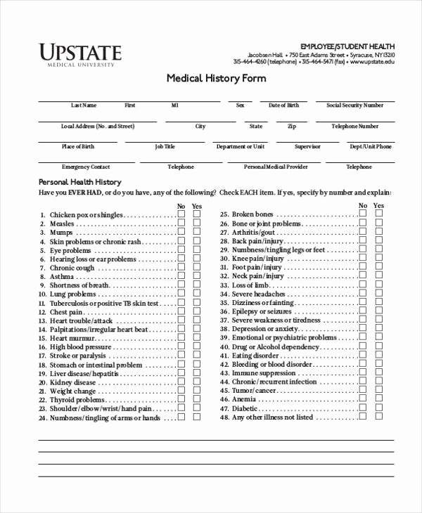 Employment History form Template Lovely Free 7 Sample Employee Medical History forms In Pdf