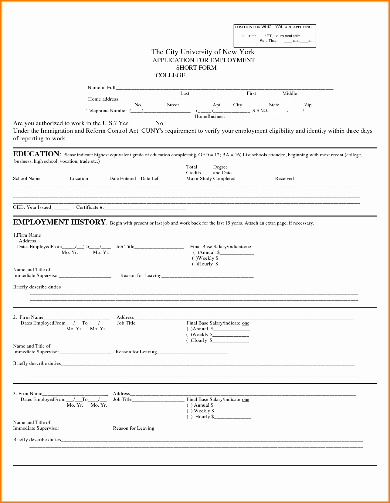 Employment History form Template New Work History Template
