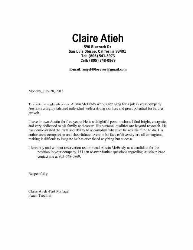 Employment Letter Of Recommendation Beautiful Employee Letter Re Mendation