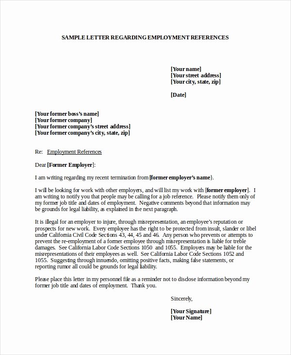 Employment Letter Of Recommendation Fresh 7 Job Reference Letter Templates Free Sample Example
