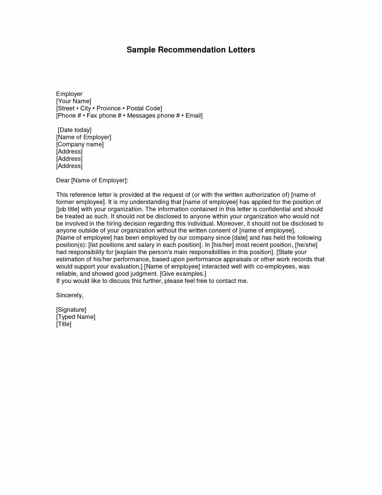 Employment Letter Of Recommendation Inspirational Letters Of Re Mendation Samples