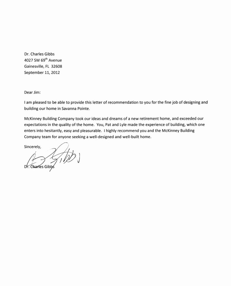 Employment Letter Of Recommendation Lovely Mckinney Building Pany