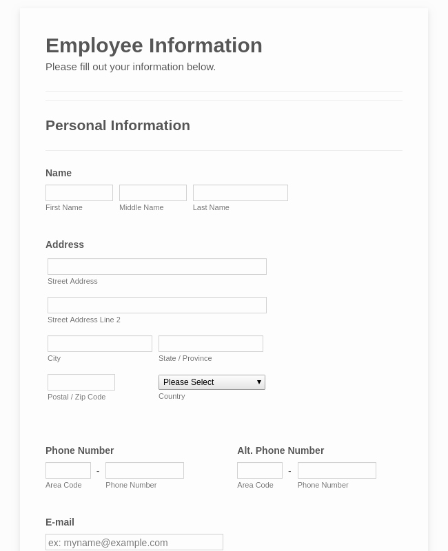 Employment Personal Information forms Inspirational Employee Information form Template