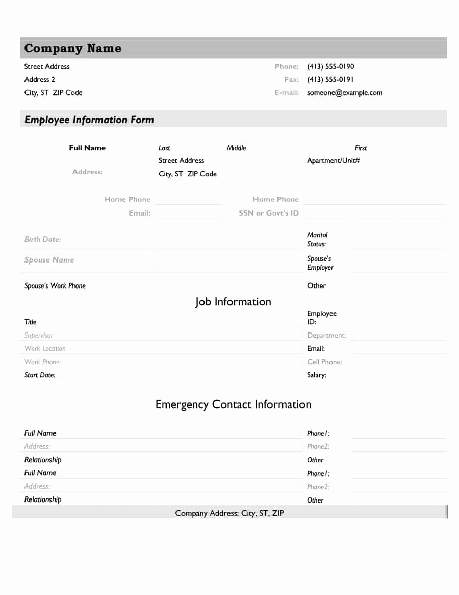 Employment Personal Information forms Lovely 47 Printable Employee Information forms Personnel