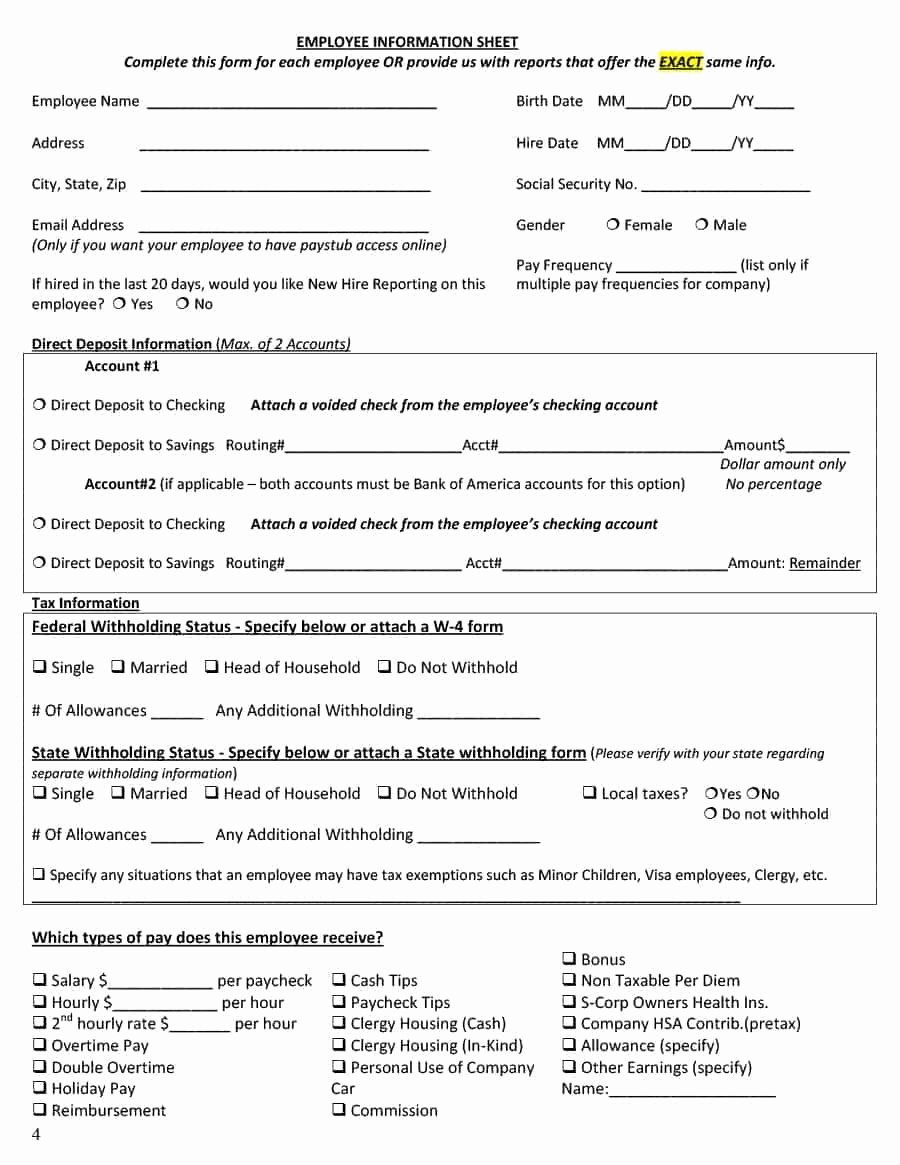 Employment Personal Information forms Luxury 47 Printable Employee Information forms Personnel