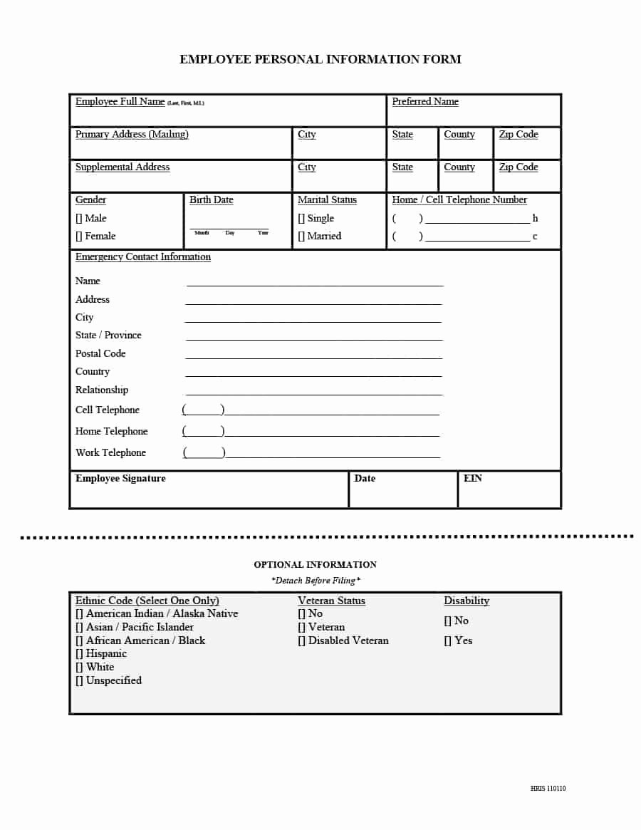Employment Personal Information forms New 47 Printable Employee Information forms Personnel