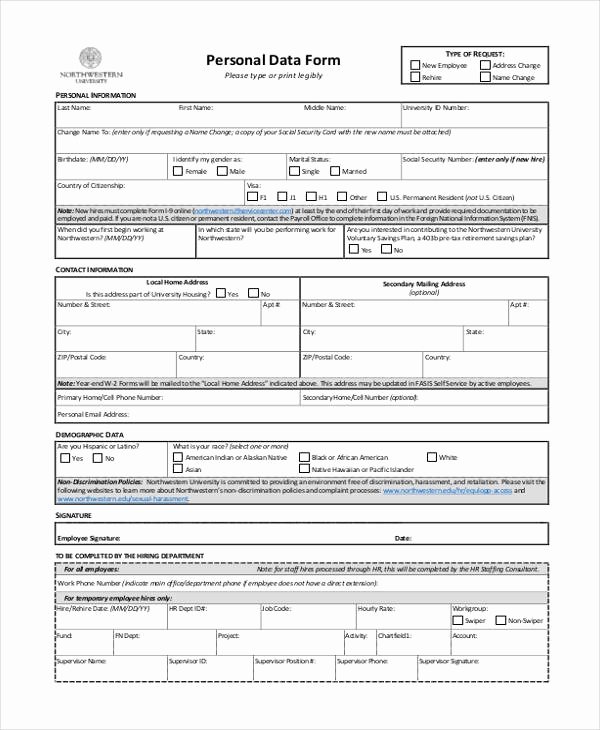 Employment Personal Information forms Unique 7 Employee Personal Information form Sample Free
