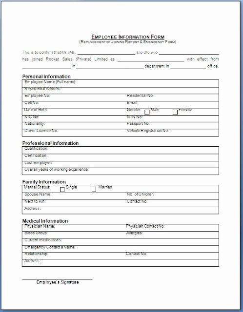 Employment Personal Information forms Unique Employee Information form In Doc