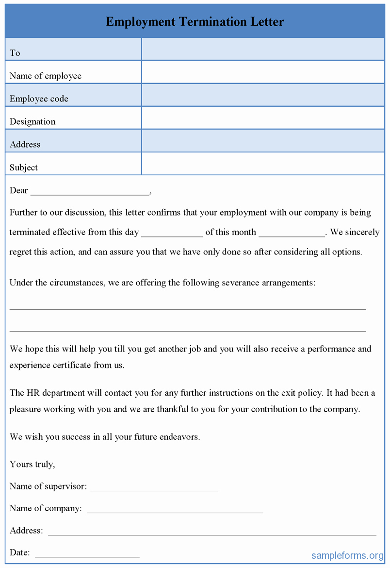 Employment Termination form Template Beautiful Employment Termination Letter form Sample forms