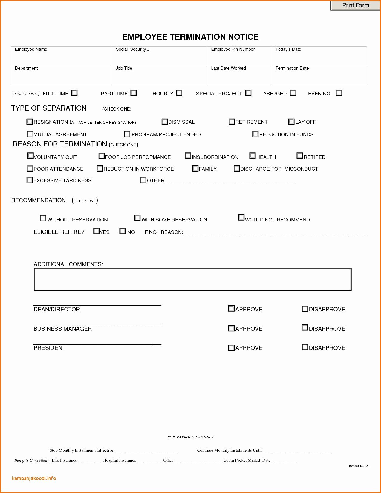 Employment Termination form Template Best Of Free Termination form Picture – Printable Sample Letter