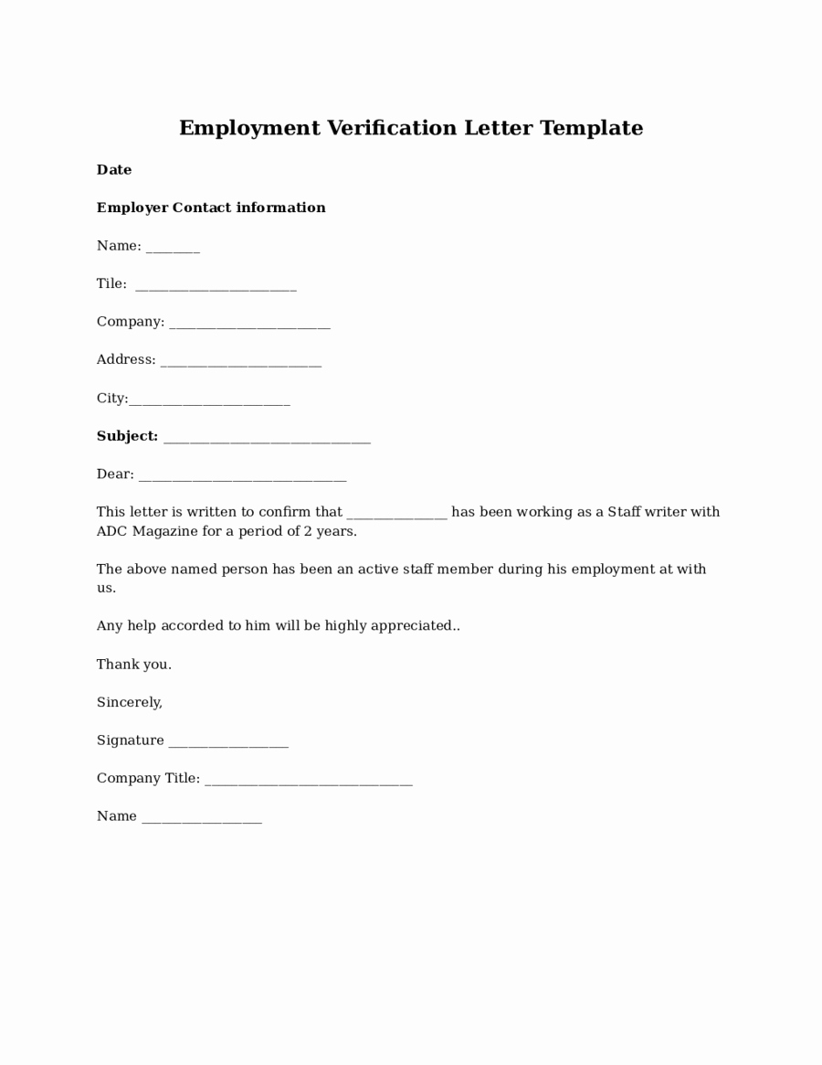 Employment Verification Letter form Best Of 2019 Proof Of Employment Letter Fillable Printable Pdf