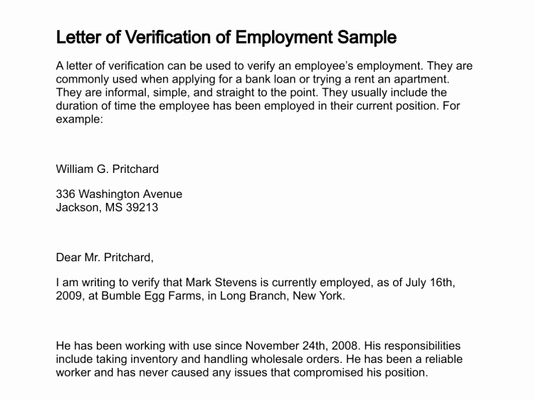 Employment Verification Letter form Elegant Letter Of Verification