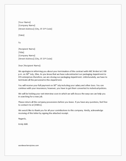 End Of Contract Letter Sample Beautiful Notification Letter From Employer for End Of Contract
