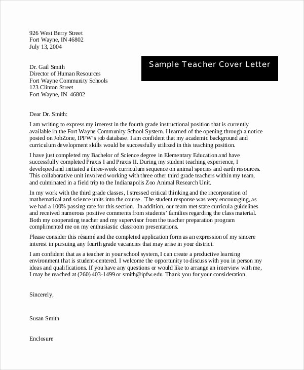 English Teacher Covering Letter Beautiful 8 Sample Teacher Cover Letters Pdf Word