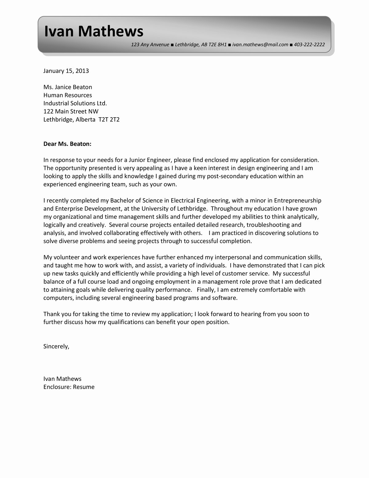Entry Level Cover Letters Samples Unique Engineering Entry Level