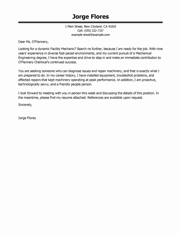 Entry Level Cover Letters Samples Unique Outstanding Maintenance Entry Level Mechanic Cover Letter