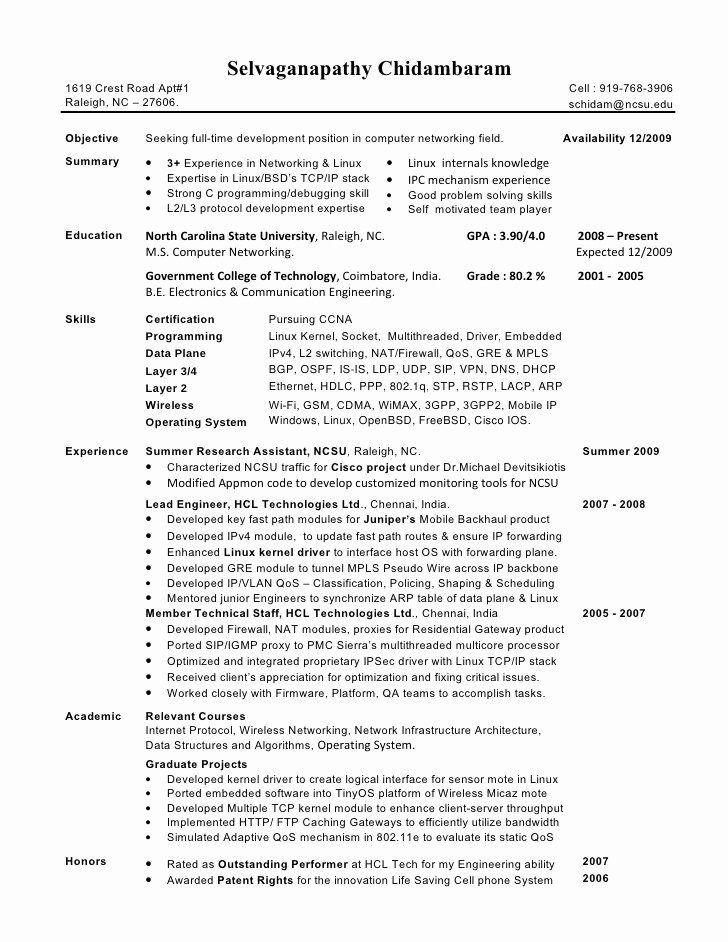 Entry Level Network Engineer Resume Inspirational Selva Resume 3 Experienced Networking Engineer