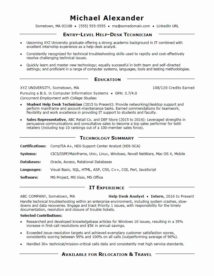 Entry Level Resume High School Awesome Entry Level It Resume Sample