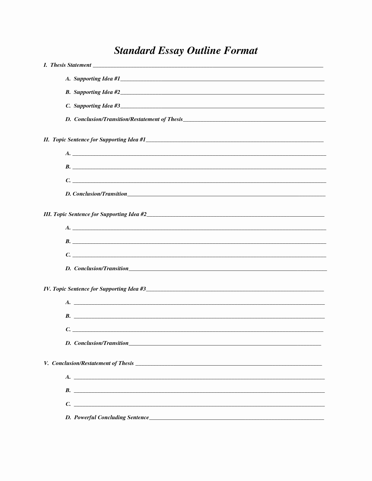 Essay Outline Template Printable Inspirational 8 Best Of Printable Outline format Blank Essay