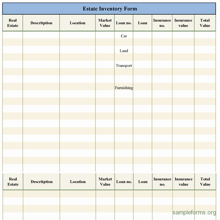Estate Personal Property Inventory form Luxury Estate Inventory form Sample forms