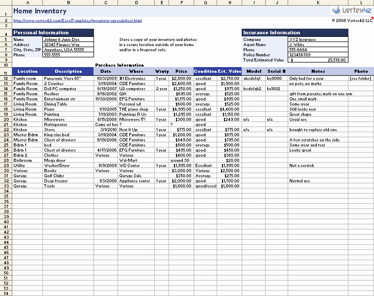 Estate Personal Property Inventory form New Free Home Inventory Spreadsheet Template for Excel