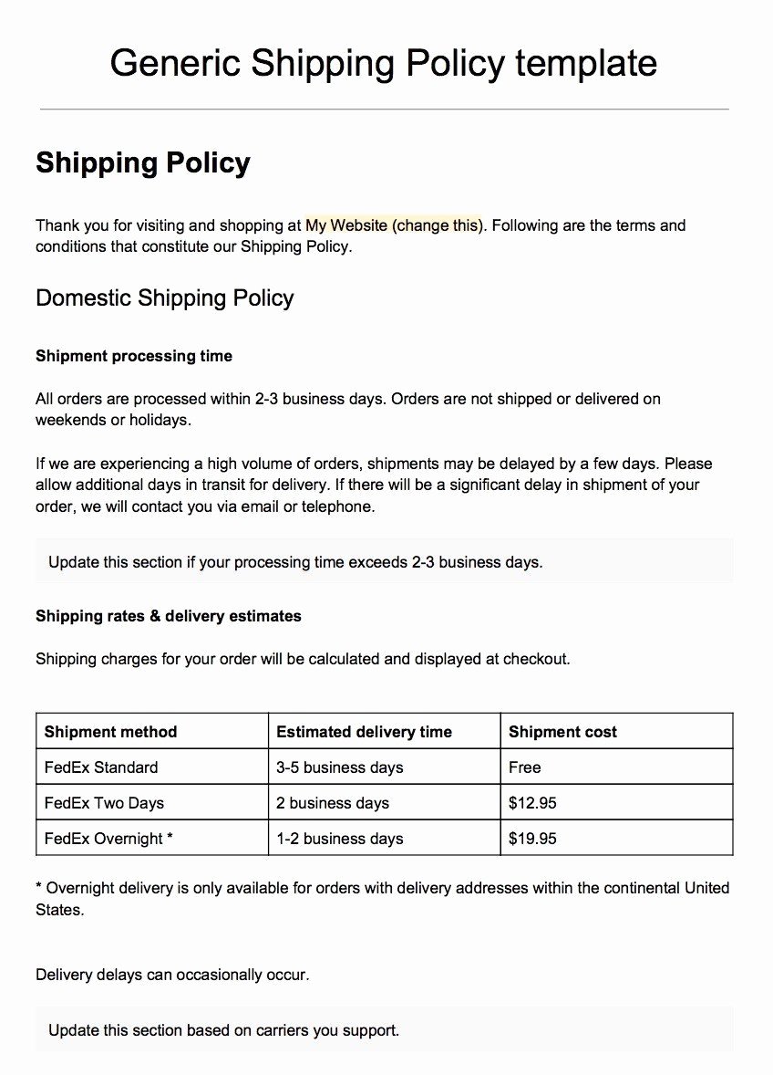 Estimate Terms and Conditions Sample Beautiful Sample Shipping Policy Template Termsfeed