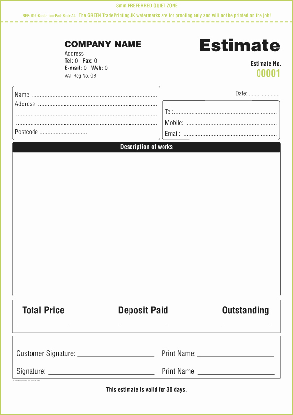 Estimate Terms and Conditions Sample Lovely Quotation &amp; Estimate Pads From £40