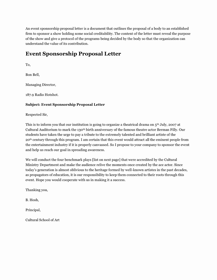 event sponsorship proposal letter