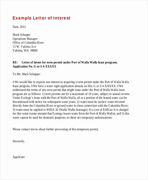 Example Letter Of Interest Unique Free 8 Sample Letter Of Interest forms In Pdf