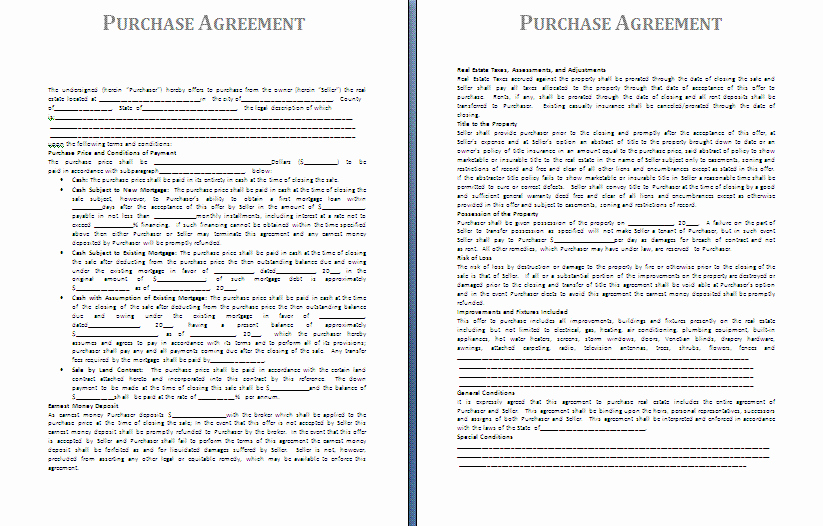 Example Of A Purchase Agreement Fresh Purchase Agreement Template