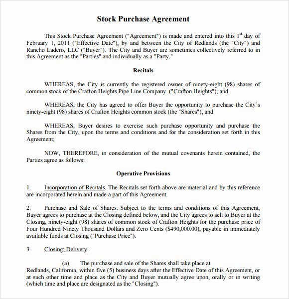 Example Of A Purchase Agreement Luxury 8 Stock Purchase Agreement Samples Word Pdf