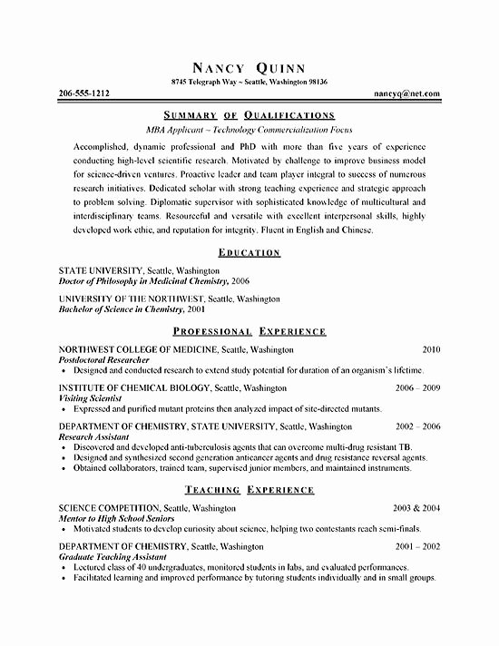 Example Of Academic Resume Best Of Graduate Student Resume Example Sample