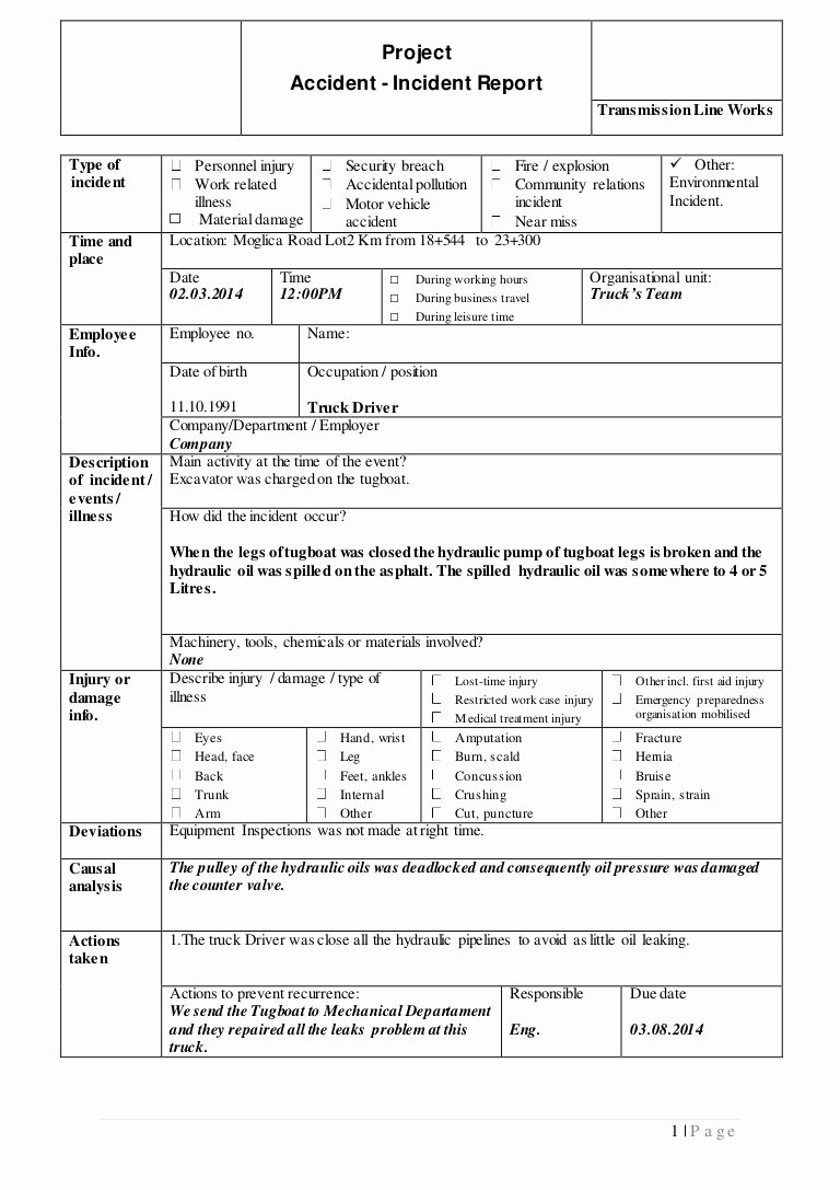 Example Of Accident Report Inspirational 10 Example Of Accident Report