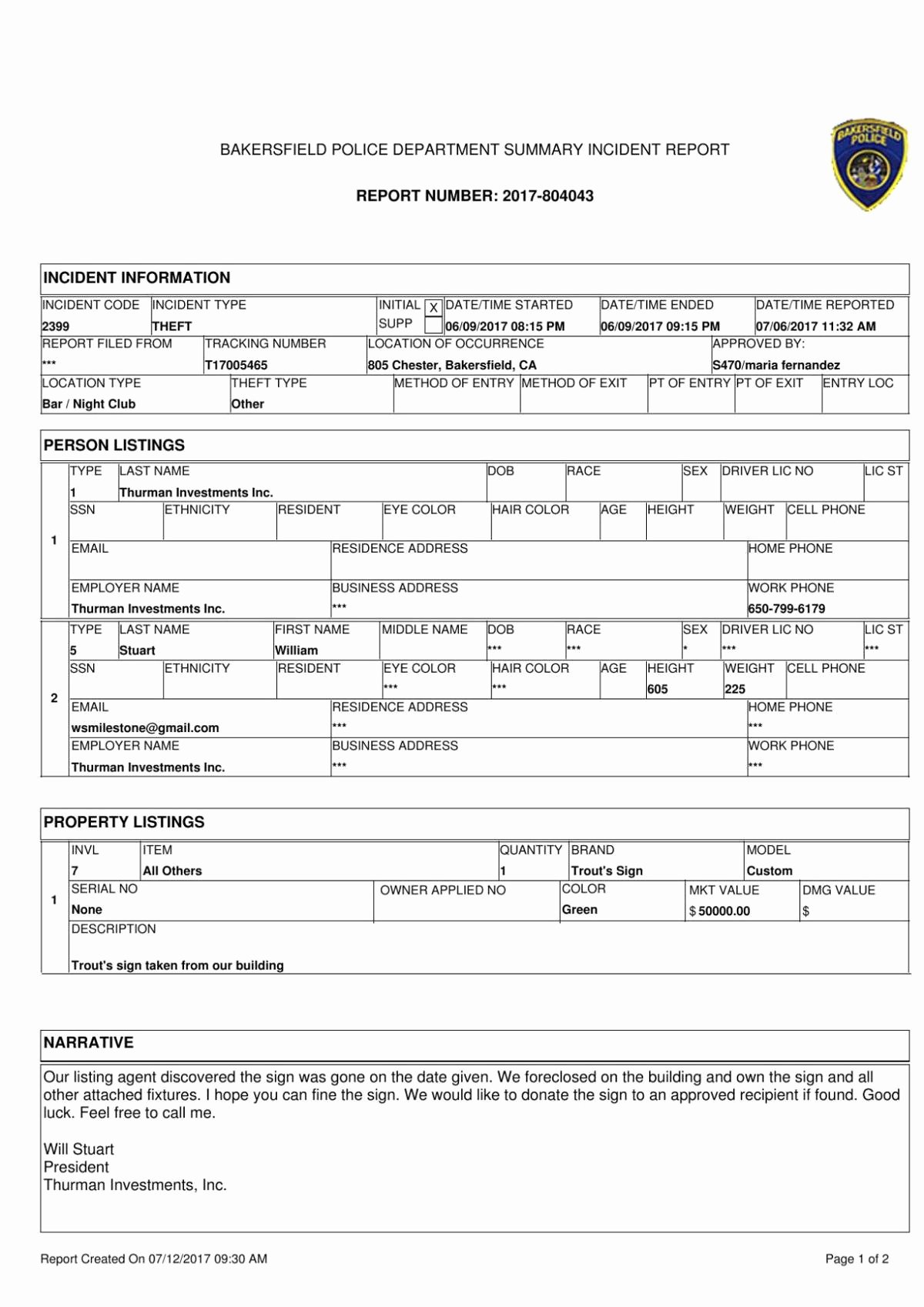 Example Of Accident Report Lovely Bakersfield Police Department Incident Report