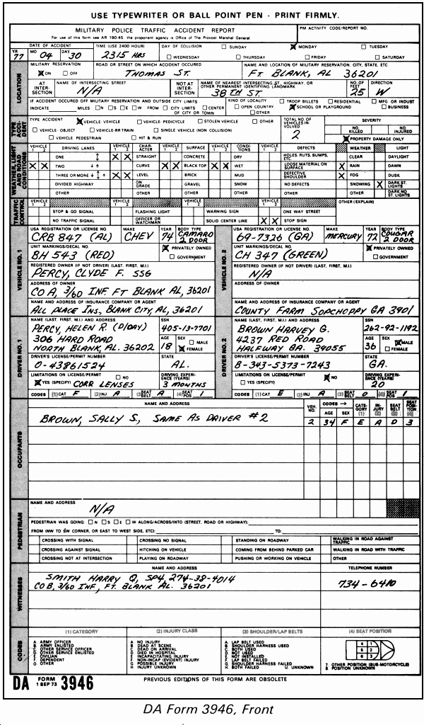 Example Of Accident Report Unique Fm 19 25 Chptr 10 Mp Traffic Accident Report form