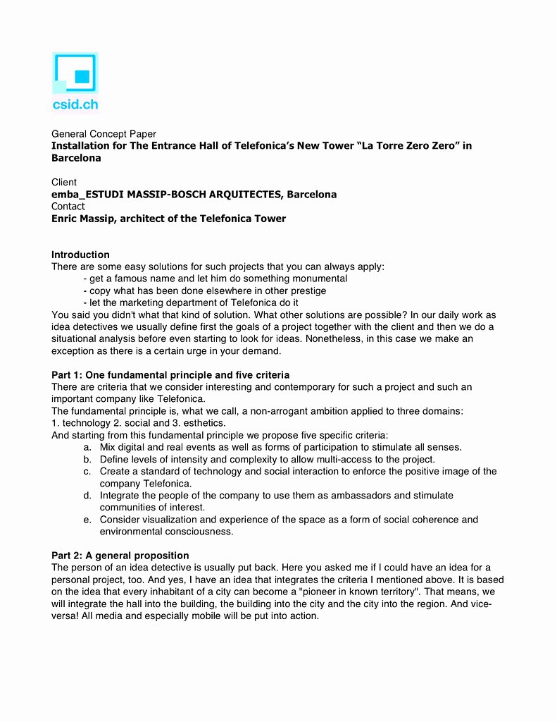 Example Of Concept Paper Awesome Concept Paper for Emba Estudi Architects Of Telefonica S