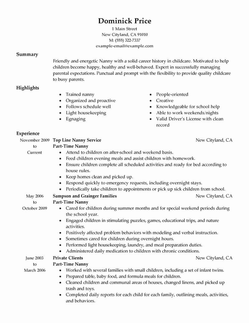 Examples Of Nanny Resumes Lovely 68 Amazing Personal &amp; Services Resume Examples &amp; Templates