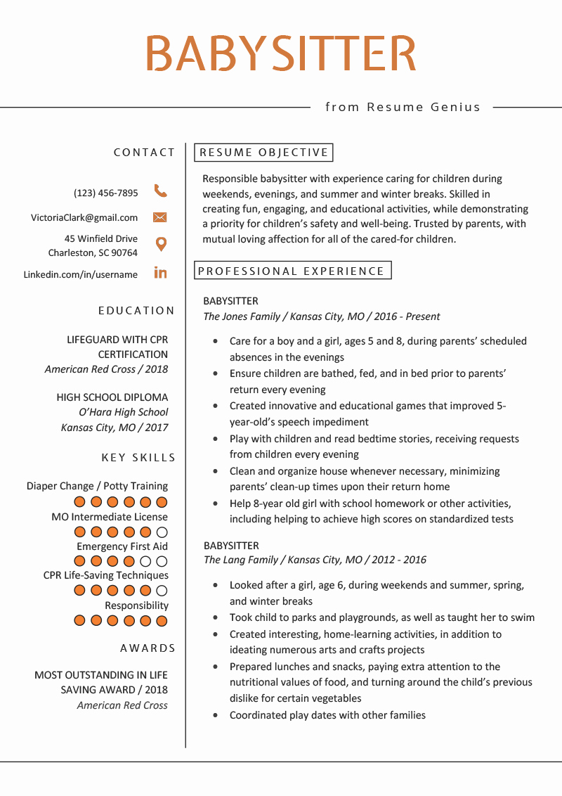 30 Examples Of Nanny Resumes Example Document Template