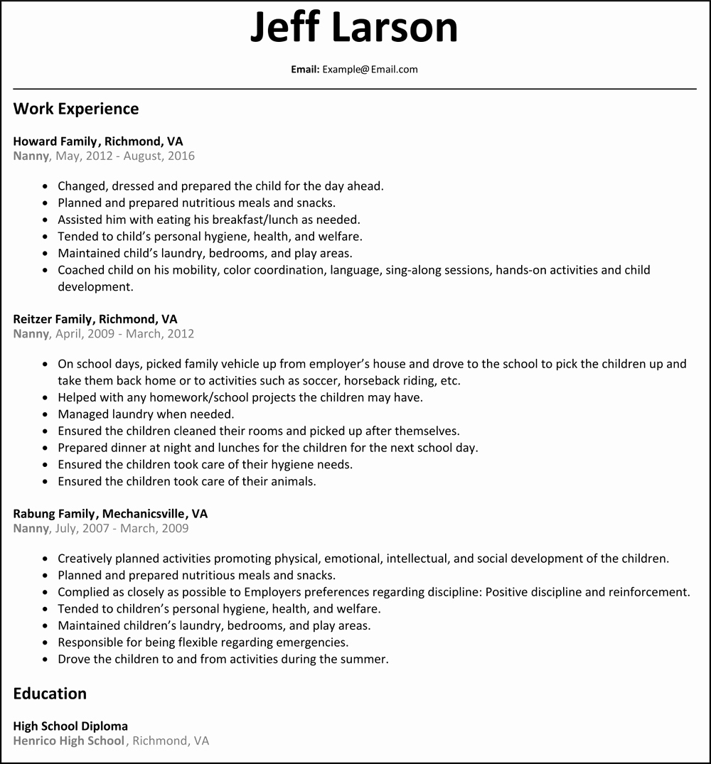 Examples Of Nanny Resumes New Nanny Resume Examples Example Document and Resume