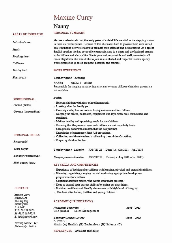 Examples Of Nanny Resumes Unique Nanny Resume Example Sample Babysitting Children