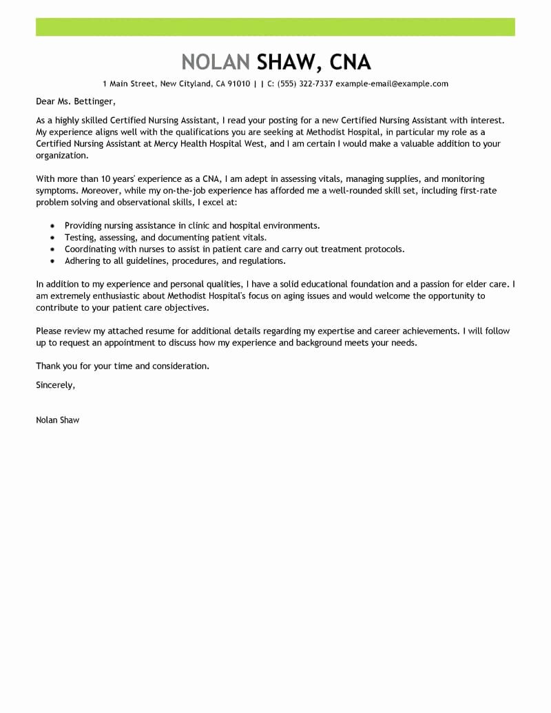 Examples Of Nursing Cover Letters New Best Nursing Aide and assistant Cover Letter Examples