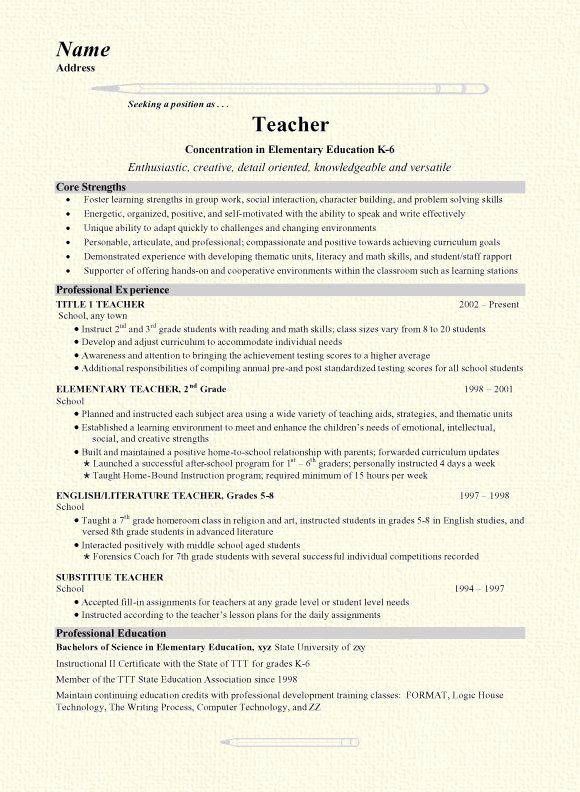 Examples Of Teaching Resumes New Grade School Teacher Resume Example